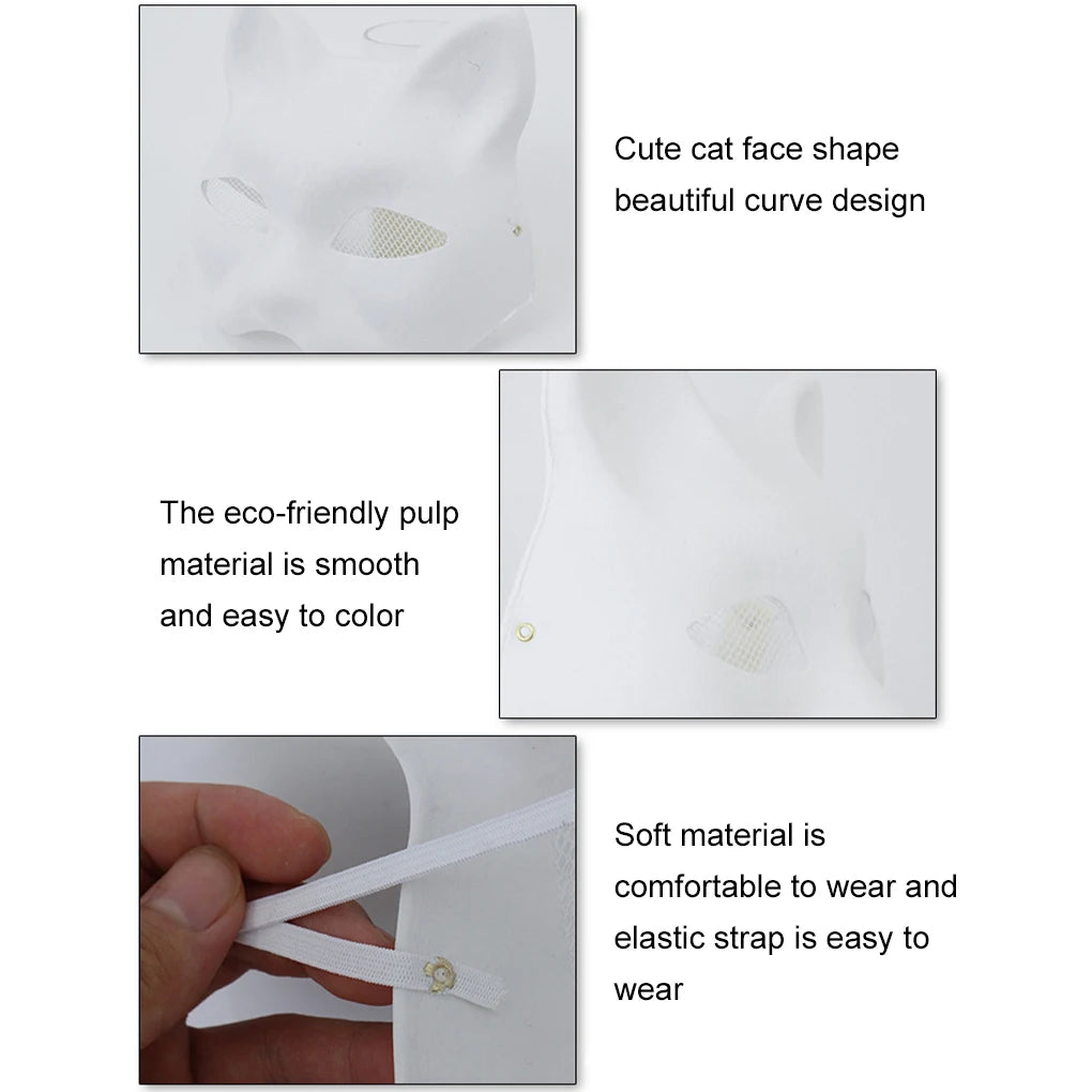 Unpainted Therian Mask Kit Paper Blank Masks Half Face Hand-painted Cat Mask DIY Masks For Masquerade Cosplay Party Christmas BeautyBond