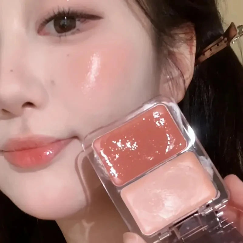 Two-color jelly glow blush, milk peach pink apricot red gem rouge Korean makeup, cream texture, low saturation brightening BeautyBond