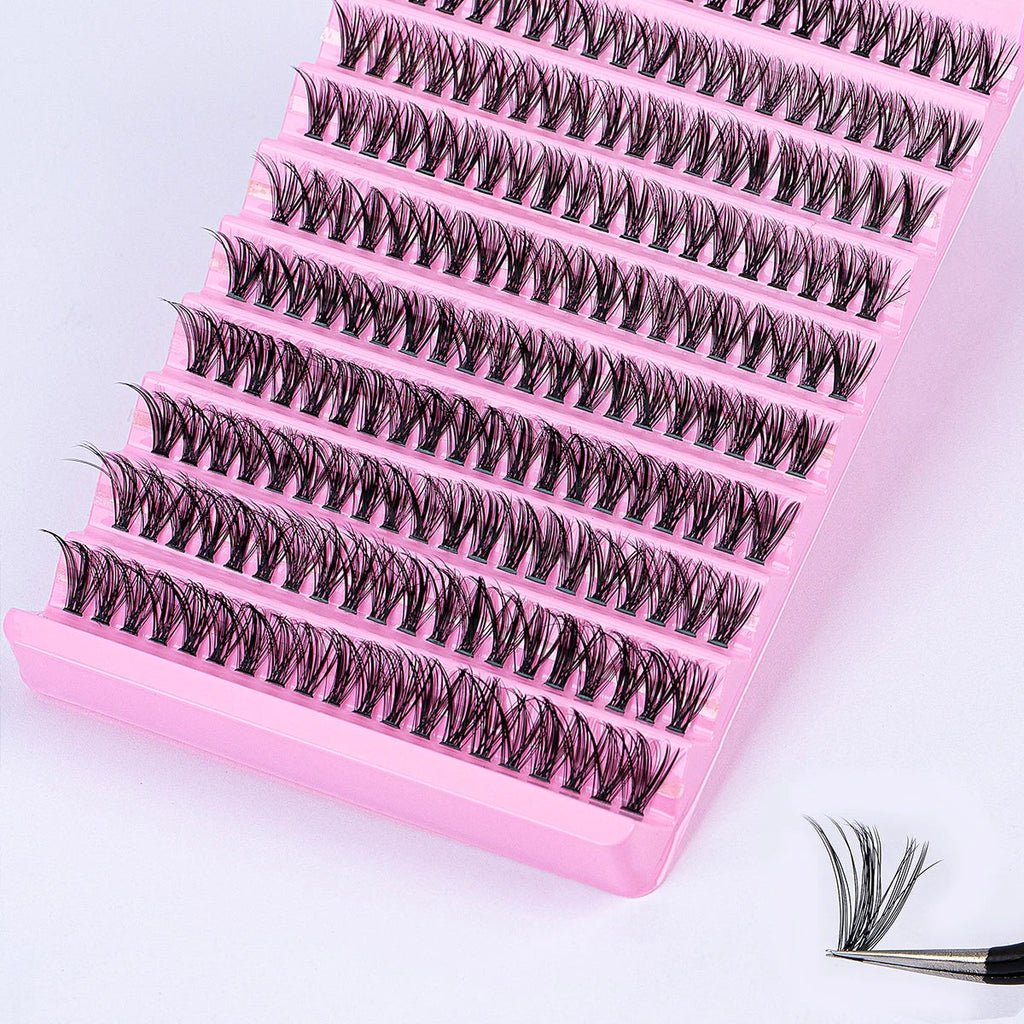 DIY Eyelash Extension Kit 200pcs Individual Lashes Cluster D Curl, 8-16mm Mix Lash Clusters with Lash Tweezers BeautyBond
