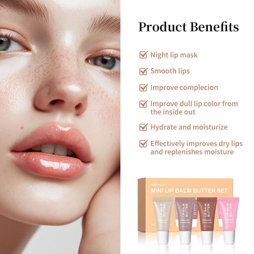 Lips Glosses Lip Butter Balm Set Travel Size Hydrate Moisturize Plump Lips Nourishing Improves Dry Lips Woman Makeup Cosmetics BeautyBond