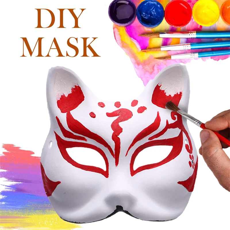 5-30PCS Therian Masks White Cat Masks Blank DIY Halloween Mask Animal Half Facemasks Masquerade Cosplay Party Supplies BeautyBond