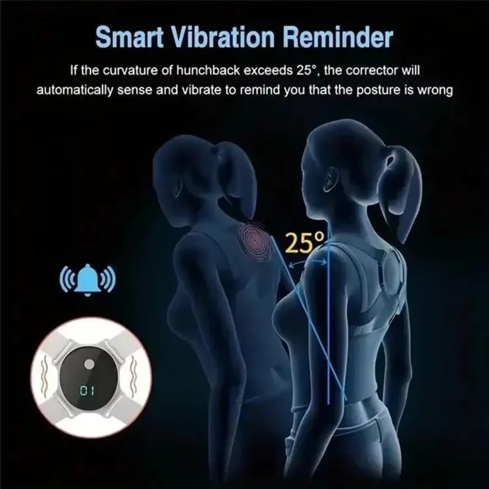 Smart vibration reminder device for posture correction with digital display on a dark background
