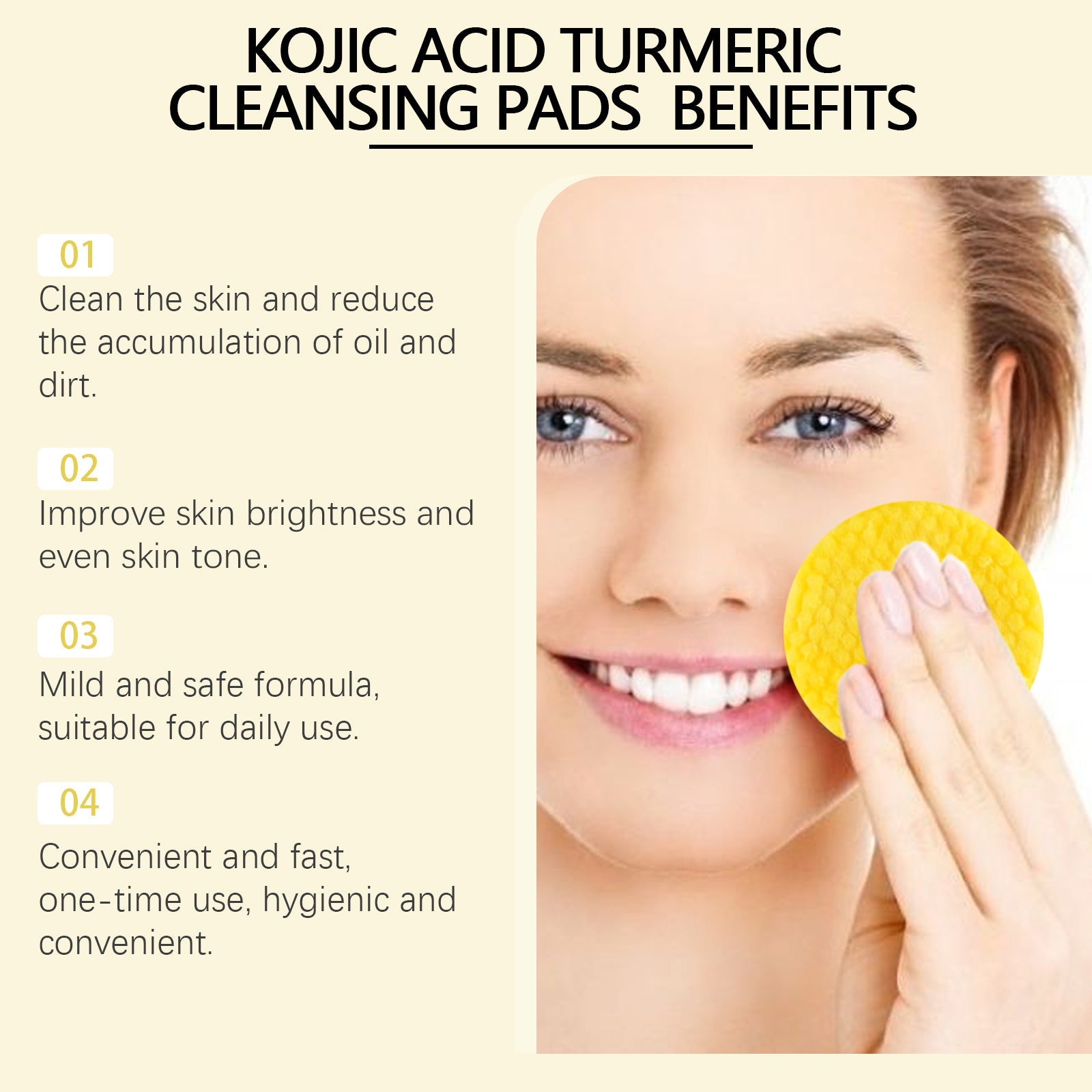 Hoygi Turmeric Acid Cleansing Pad Facial Skin Pore Cleansing, Makeup Remover Gentle Exfoliating Cleansing Pad BeautyBond