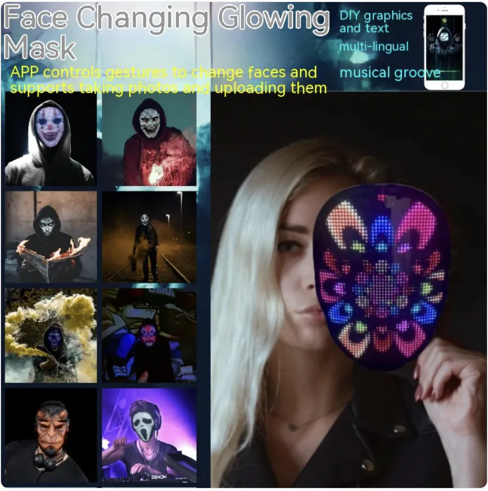 Colorful LED Festival Mask - Gesture-Controlled Party Wear BeautyBond